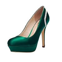 LUOYIDIYA Women's Rhinestone Chain Shoes Green Satin Pumps 7.5 US