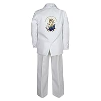 Baby Boy Baptism White Tuxedo Color Gold Virgin Mary Pope Embroidery Back Sm-7