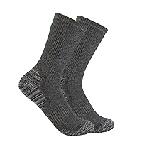 Carhartt Men's Force Midweight Synthetic-Wool Blend Crew Sock 2 Pack, Charcoal, Large