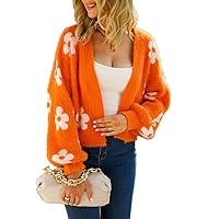 Women's Long Sleeve Open Front Cardigan Loose Knit Sweater Cardigans Floral Casual Outerwear