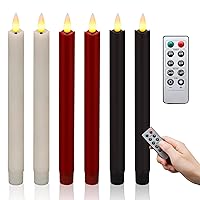 Enido Real Wax 3 Colors Flameless Taper Candles with Remote Timer Dimmer, LED Candlesticks Flickering, Battery Operated Window Candles, 9.6 Inches for Home Celebration Decor, 6 Pcs