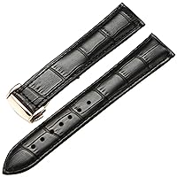 Genuine Leather Watch Strap for Omega Watch Seamaster Wristband 19mm 20mm 22mm Deployant Clasp Black Brown Watchband Bracelet (Color : Black Rose Gold, Size : 22mm)