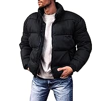 Mens Puffy Jacket Lightweight Thickened Warm Winter Insulated Water Repellent Windproof Stand Collar Quilted Coat