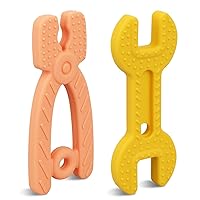 Teething Toys for Babies 0-6 Months 6-12 Months, 2 Pack Pliers & Spanner, Food Grade, 100% Non-toxic and BPA Free Silicone Teether for Infant, Chew toys for Newborn Boy Girl Sucking and Biting