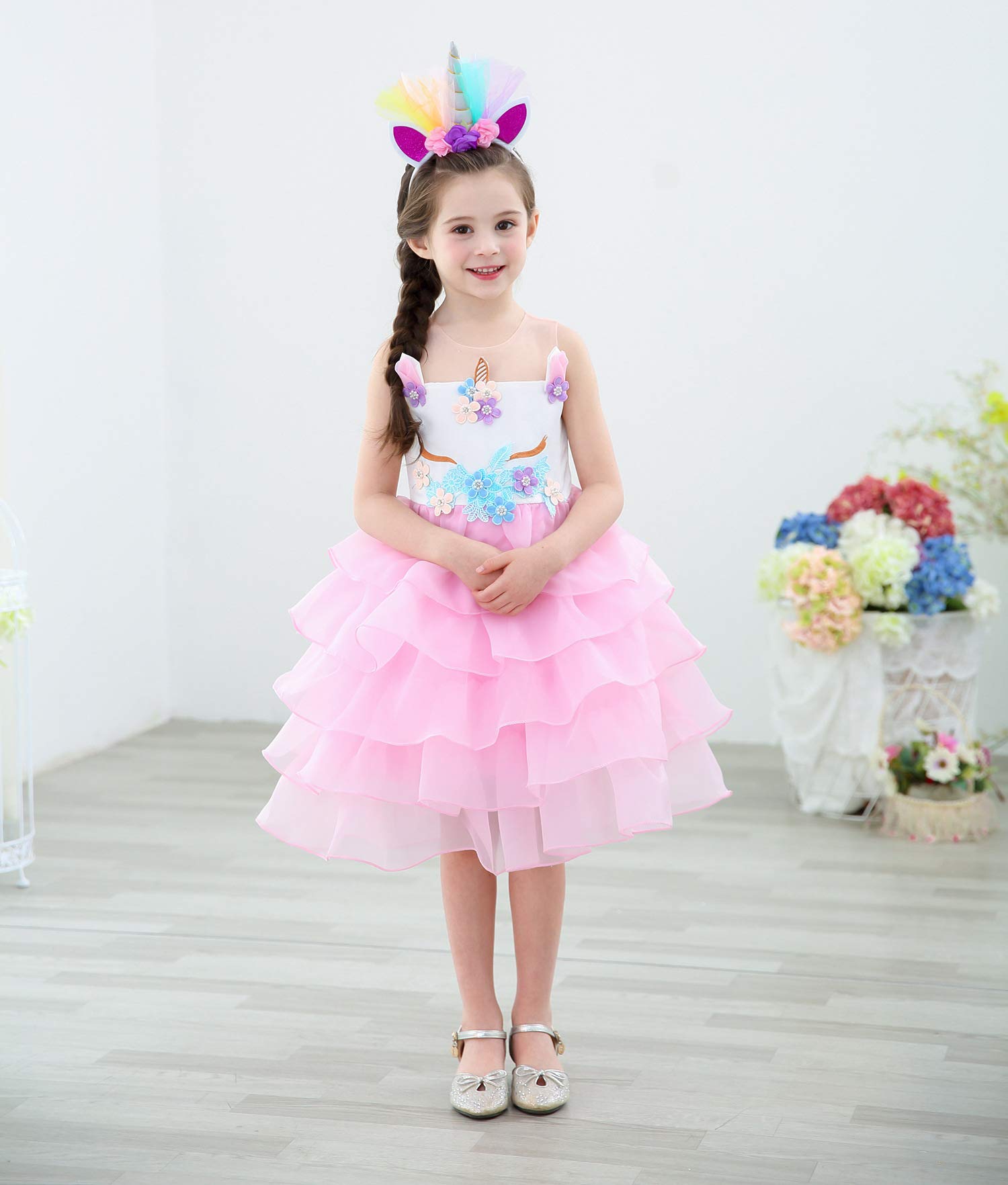 Hulaha Girls Casual Cartoon Summer Dress Kids Flower Party Dress