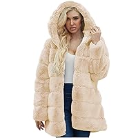 Women's Chunky Mid Length Fuzzy Long Coat Winter Warm Fleece Hooded Long Jacket Soft Lightweight Puffer Outerwear