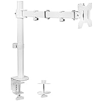 Single Monitor Arm Desk Mount, Holds Screens up to 38 inch Ultrawide, Fully Adjustable Stand with C-Clamp and Grommet Base, VESA 75x75mm or 100x100mm, White, STAND-V001W