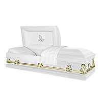 Titan Casket Orion Panel Collection (White & Gold, Praying Hands) Handcrafted Funeral Casket - White & Gold with White Interior & 'Praying Hands' Head Panel
