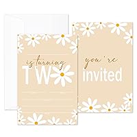 2nd Birthday Party Invitations Cards for Boys or Girls, Retro Daisy Two Birthday Invitation, 20 Invitation with Envelopes, Birthday Party Supplies -A03