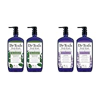 Dr Teal's Body Wash Bundle with Pure Epsom Salt, Relax & Relief with Eucalyptus & Spearmint 24 fl oz (Pack of 2) and Soothe & Sleep with Lavender 24 fl oz (Pack of 2)