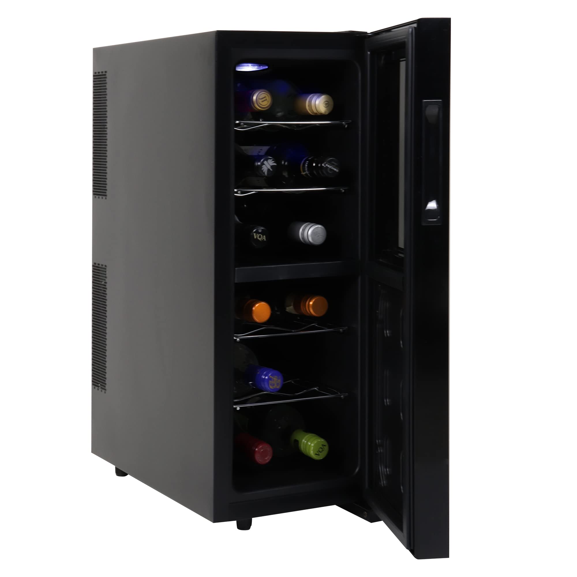 Koolatron Urban Series 12 Bottle Dual Zone Wine Cooler, Black, Thermoelectric Wine Fridge, Freestanding Wine Cellar, Red, White, Sparkling Wine Storage for Small Kitchen, Apartment, Condo, RV