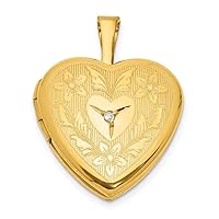 1/20 Gold Filled Polished and Textured Diamond 16mm Floral Love Heart Photo Locket Pendant Necklace Jewelry for Women