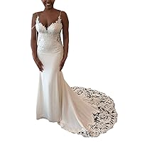 Spaghetti Strap Bridal Ball Gowns Train Lace Satin Mermaid Wedding Dresses for Bride 2022 Plus Size