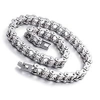 11mm Punk Bike Motorcycle Necklace Men 316L Stainless Steel Motor Bicycle Biker Chain Long Necklace Jewelry Silver 21.65-28inch