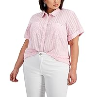 Tommy Hilfiger Women's Collared Striped Short Sleeve Sportswear Top