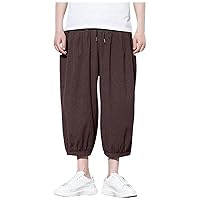 Pants for Men Sweatpants Joggers 2024 Cropped Shorts Loose Elastic Drawstring Conical Casual Linen Trousers Pants