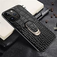 Leather Phone Case for iPhone 15 13 14 Pro Max 14Pro 15Pro Bracket Back Cover with Ring,Black,for iPhone 15 Pro