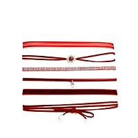 Daimay Set of 6 Lace Choker Necklace Gothic Tattoo Necklace Lace Sexy Adjustable Size Fashion Women Teens Girls – Dark Red