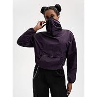 Jackets for Women - Flap Pocket Front Anorak Jacket (Color : Purple, Size : Small)