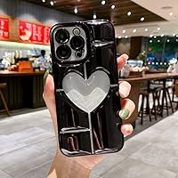 Soft Love Heart Phone Case for iPhone 14 13 12 11 Pro Max Plus Shockproof Silicone Electroplate Bumper Cover,Black,for iPhone 12Pro Max