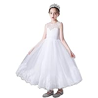 Flower Girls Scoop Neck Sleeveless Lace Embellished Dresses Wedding Birthday Christmas Communion Ball Gown