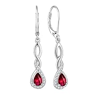 FJ Infinity Birthstone Earrings 925 Sterling Silver Leverback Dangle Drop Earrings Jewellery Gifts for Women Girls