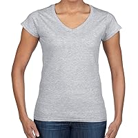 Gildan Women's Softstyle V-Neck T-Shirt - XX-Large - US size 10 - 12 - Sport Grey (Rs)