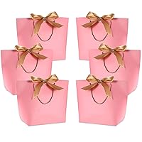 WantGor Gift Bags with Handles 14x10x4 inch Paper Party Favor Bag Bulk with Bow Ribbon for Birthday Wedding/Bridesmaid Celebration Present Classrooms Holiday(Pink, Large- 6 Pack)