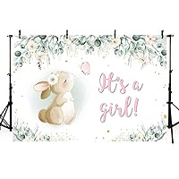 MEHOFOND 10x7ft Bunny Girl Baby Shower Party Decor Backdrop It's A Girl Banner Spring Easter Pink Floral Butterfly Rabbit Eucalyptus Leaves Photography Background Photobooth Props