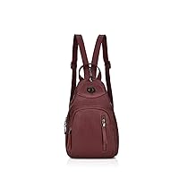 NICOLE&DORIS Fashion Women Backpack Small leather Backpack Black women chest bag shoulder bag casual ladies fashion daypack Wine red 