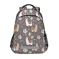 Llama and Cactus Gray Backpacks Travel Laptop Daypack School Book Bag for Men Women Teens Kids