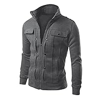 Cargo Jacket Vintage Full Zip Oversized Jacket Long Sleeve Solid Basic Coats Crewneck Fit Men Tops With Button