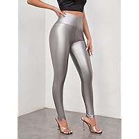 Women's Pants Pants for Women Solid Skinny Leather Pants (Color : Gray, Size : Large)