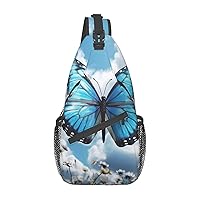 blue butterfly and Clouds Cross Chest Bag Diagonally Crossbody Shoulder Bag Travel Backpack Sling Bag for Women Men