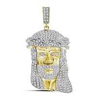 The Diamond Deal 10kt Yellow Gold Mens Round Diamond Jesus Christ Face Charm Pendant 1-1/4 Cttw