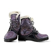 Deep Purple Lotus Vegan Leather Boots With Faux Fur Lining