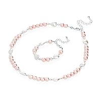 Elegant Pink Simulated Pearl Heart Beads Infant Girl Necklace and Bracelet Gift Set (GSH_PW_ALL)