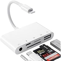 SD Card Reader USB Camera Adapter to iPhone,5 in 1 USB OTG Camera Connection Kits Adapter with SD TF Card Reader and 3.5mm Headphone Jack and Charging Adapter for iPhone 14 13 Pro/iPad with iOS 15