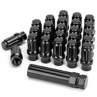 KSP M12x1.5 Extended Lug Nuts, 24PCS 6 Spline Tuner Closed End ET Wheel Lug Nut for Aftermarket Wheels, 12mmx1.5 Bulge Acorn Nuts Replacement for Toyota Tacoma 4runner Tundra with 1 Socket Key Black