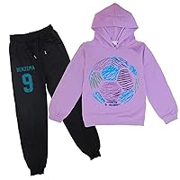 Boys Girls Benzema Pullover Hoodies+Jogger Pants 2Pcs Set,Casual Clothes Outfit Hooded Sweatshirts for Kids(2-14Y)