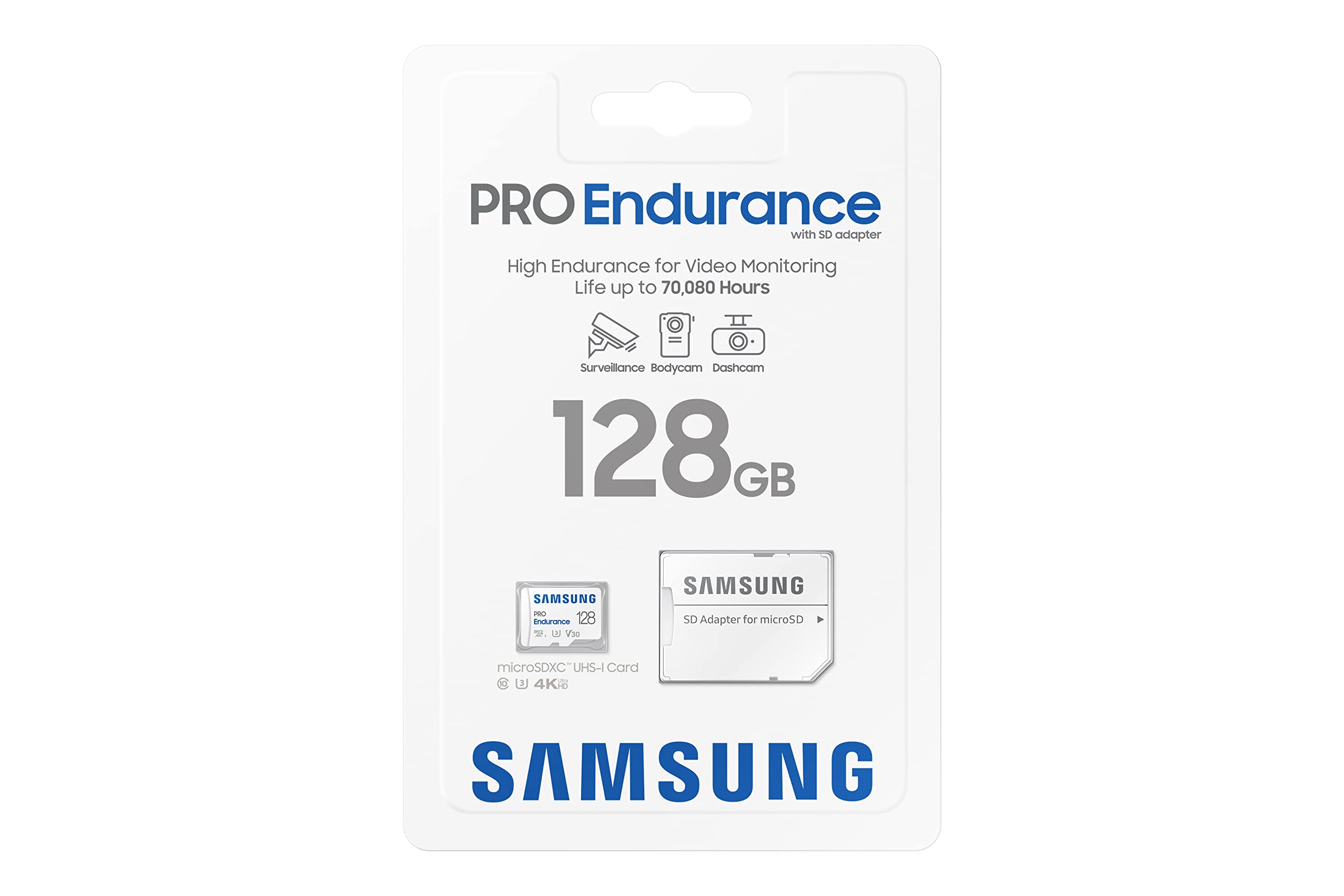 SAMSUNG PRO Endurance 128GB MicroSDXC Memory Card with Adapter for Dash Cam, Body Cam, and security camera – Class 10, U3, V30 (‎MB-MJ128KA/AM)