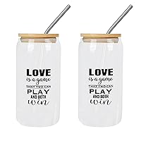 2 Pack Glasses with Bamboo Lids And Straw Love Is A Game That Can Play And Both Win Glass Cup Cup Gift for Mom Cups Great For for Tea Whiskey Water