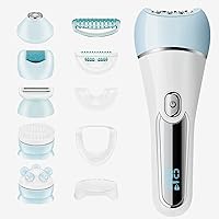 Epilator for Women, 6 in 1 Hair Removal Epilator, Shaver, Face Razor, Facial Brush, Face Massage and Body Exfoliator,IPX7 Waterproof Rechargeable Hair Removal for Women, 2 Speeds