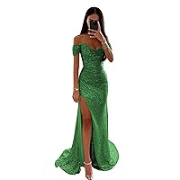 Women's Sparkly Sequin Prom Dresses Strapless Wrinkles Bridesmaid Dress Long Slit Mermaid Formal Evening Ball Gowns