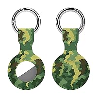 Green and Yellow Camouflage Cute Silicone Case for Airtags Holder with Keychain Protective Cover for Pet Tracking Bags Luggage