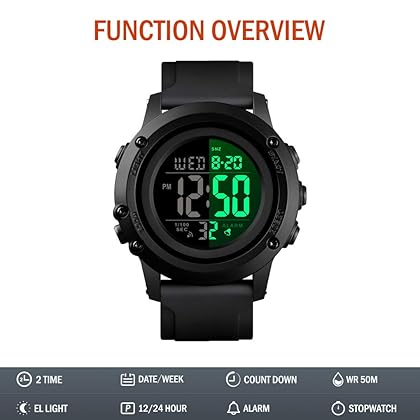 CKE Men's Digital Sports Watch Large Face Waterproof Wrist Watches for Men with Stopwatch Alarm LED Back Light