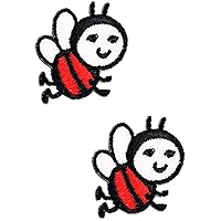 Kleenplus 2pcs. Mini Bee Cute Patch Red Bee Cartoon Embroidered Applique Craft Handmade Baby Kid Girl Women Clothes DIY Costume Accessory Decorative Repair Patches