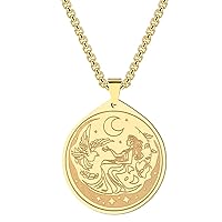 cxwind Selene Moon Goddess Necklace Women Men Greek Mythology Pendant Stainless Steel Moon Girl Bird Engraving Talisman Amulet Pagan Jewelry Gift (gold)