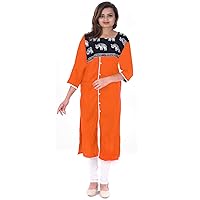 Indian Women's Long Dress Bohemian Casual Tunic Animal Print Maxi Orange Color Plus Size