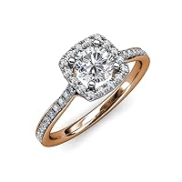 Round IGI Certified Lab Grown Diamond & Natural Diamond 1.36 ctw Two Tone Women Halo Engagement Ring in 14K Gold
